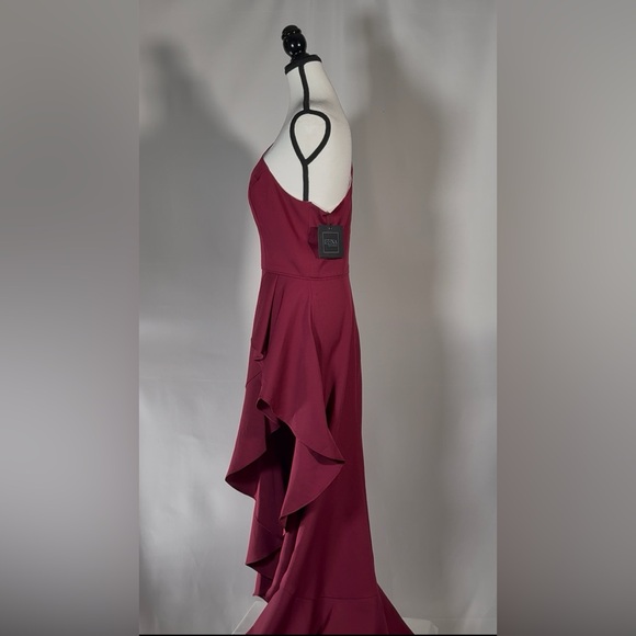 Ieena Mac Duggal Formal Berry One Shoulder High Slit Ruffle Gown Size 8 $358 NWT - Picture 4 of 6